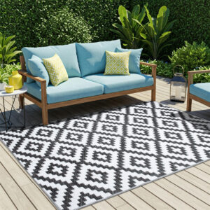 Alfombra Ibiza Exterior Reversible Impermeable Negro Blanco