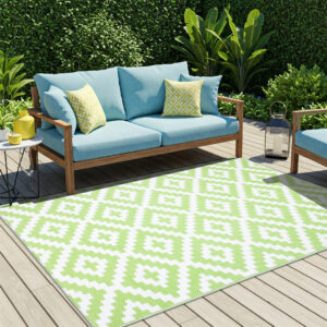Alfombra Ibiza Exterior Reversible Impermeable Verde Blanco