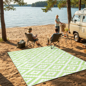 Alfombra Ibiza Exterior Reversible Impermeable Verde Blanco