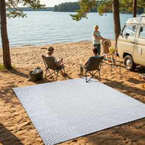 Alfombra Ibiza Exterior Reversible Impermeable Gris Blanco Rombos