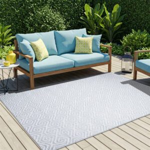 Alfombra Ibiza Exterior Reversible Impermeable Gris Blanco Rombos