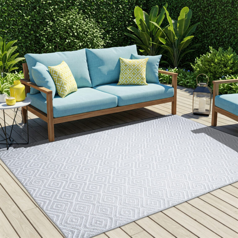 Alfombra Ibiza Exterior Reversible Impermeable Gris Blanco Rombos