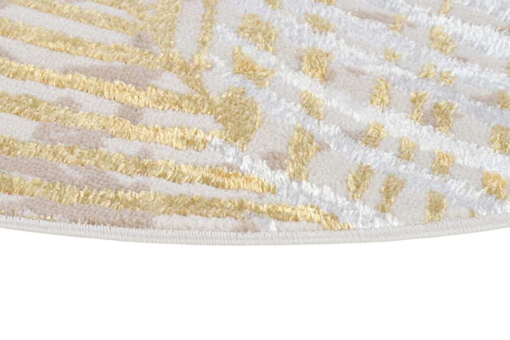 Alfombra Crystal Redonda Dorado Marrón Crema Hojas
