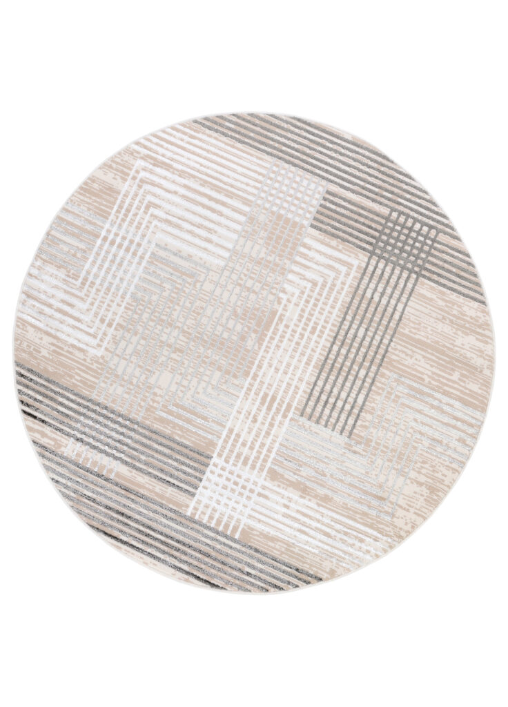 Alfombra Crystal Redonda Gris Beige Crema Rayas