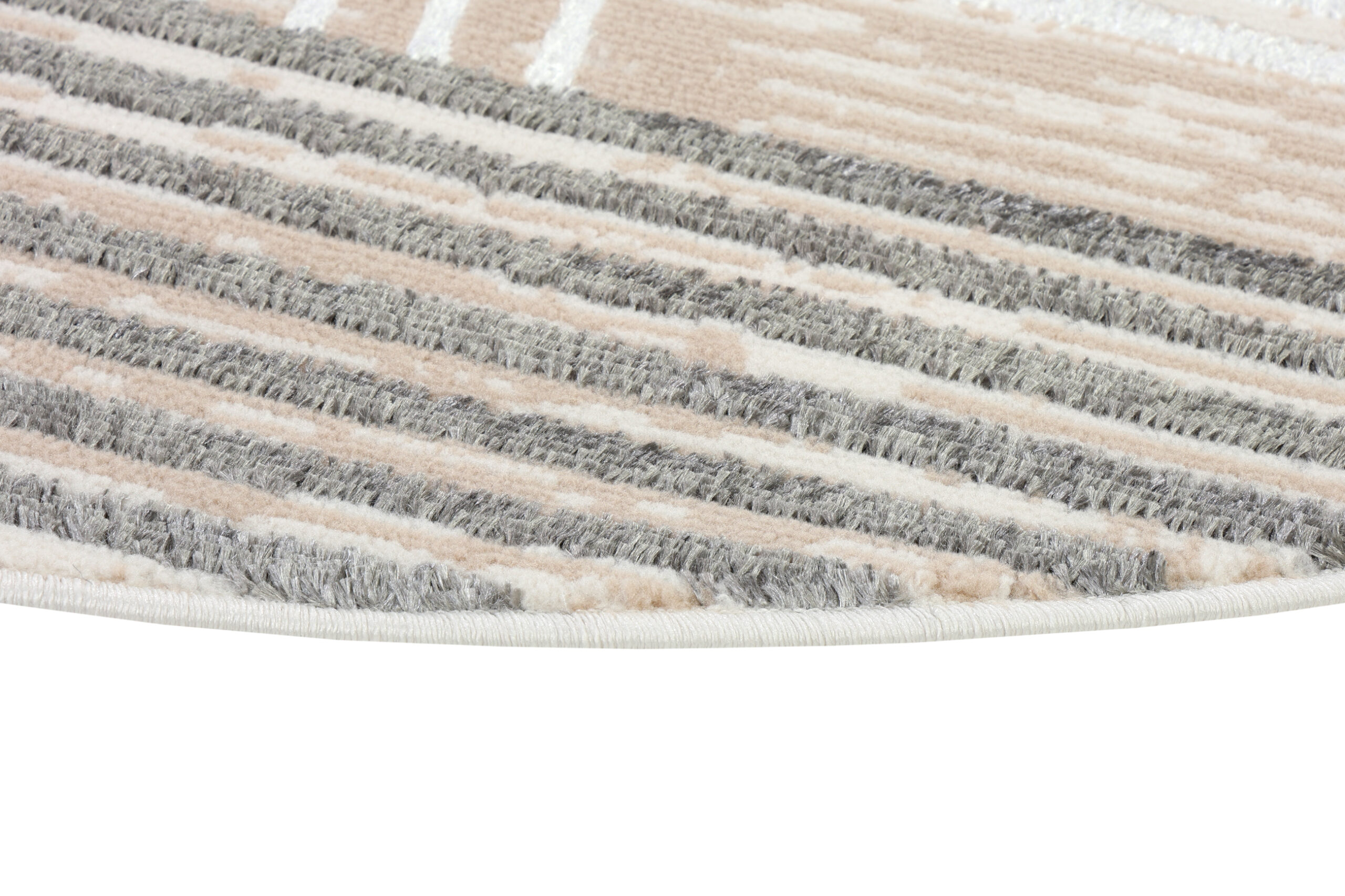 Alfombra Crystal Redonda Gris Beige Crema Rayas