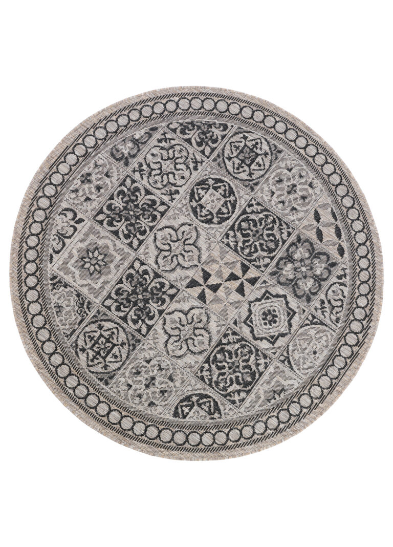 Alfombra Melissa Redonda Marrón Negro Mosaico Indoor Outdoor