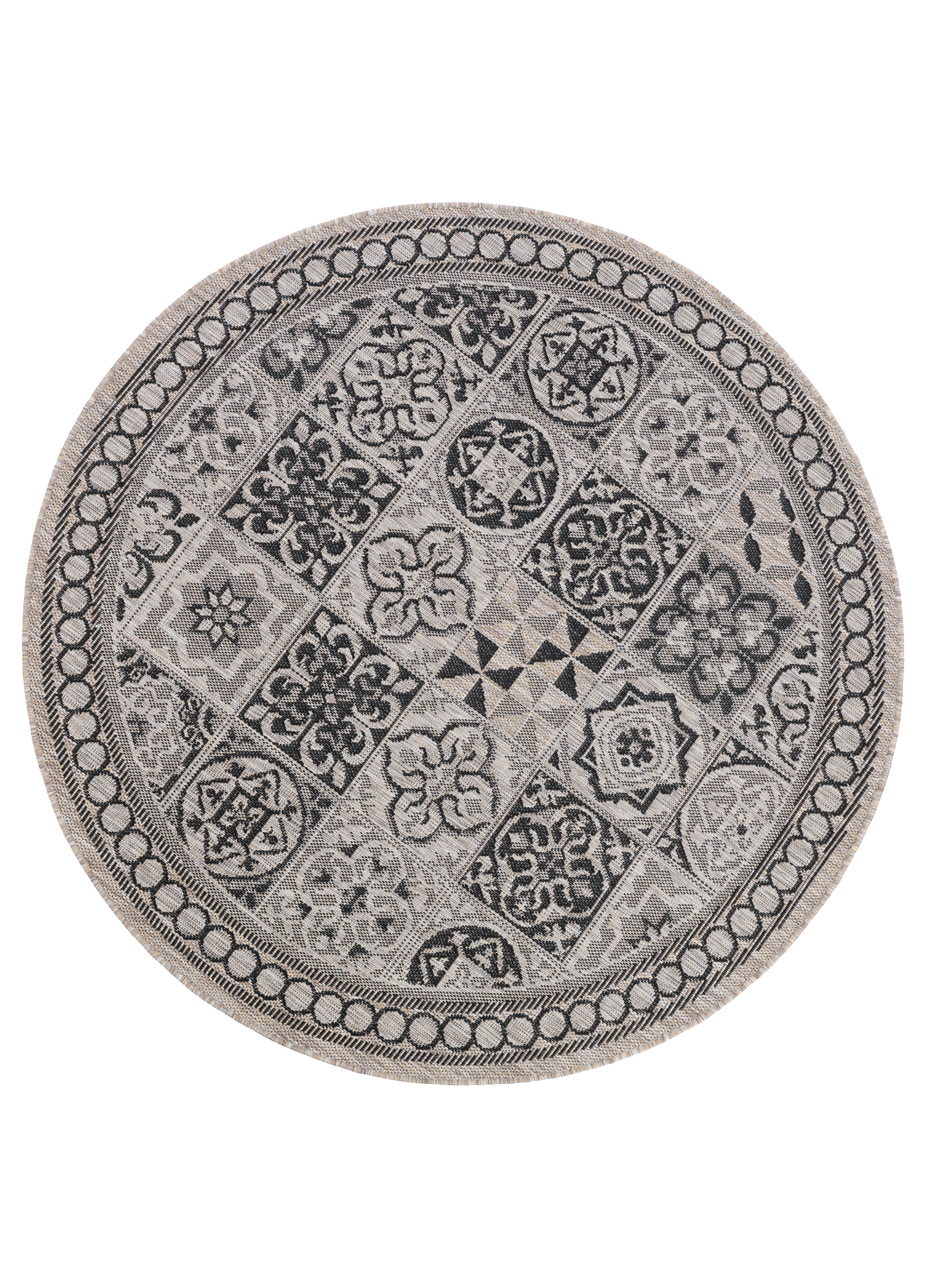 Alfombra Melissa Redonda Marrón Negro Mosaico Indoor Outdoor