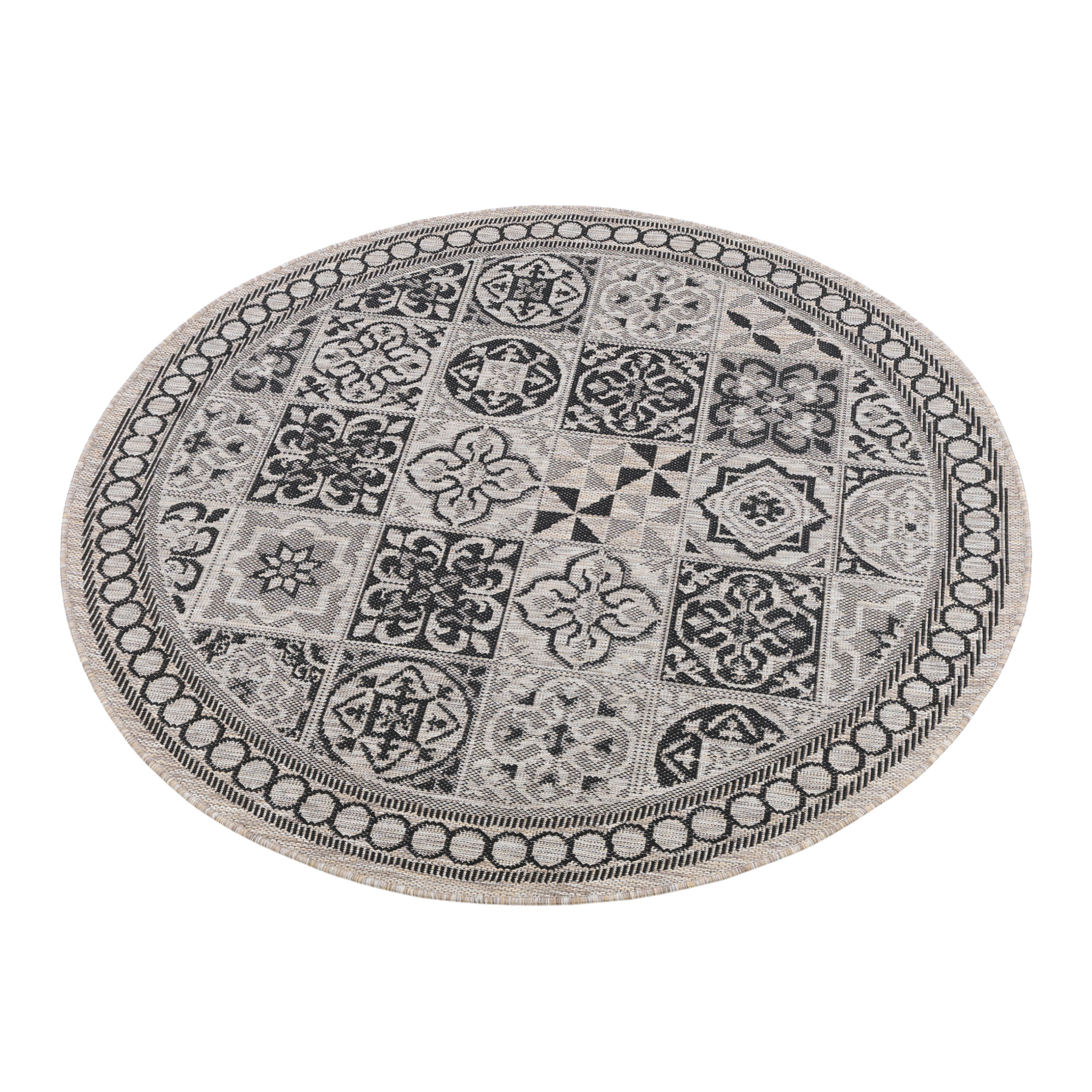 Alfombra Melissa Redonda Marrón Negro Mosaico Indoor Outdoor