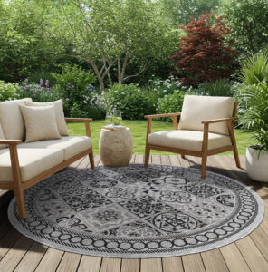Alfombra Melissa Redonda Gris Negro Mosaico Indoor Outdoor