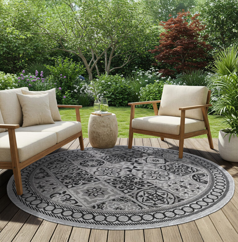 Alfombra Melissa Redonda Gris Negro Mosaico Indoor Outdoor