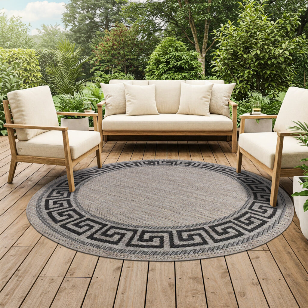 Alfombra Melissa Redonda Marrón Negro ZigZag Indoor Outdoor