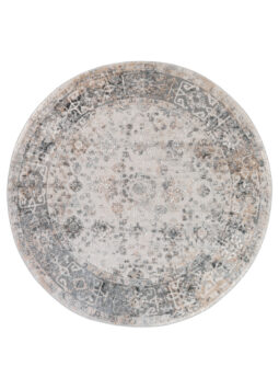 Alfombra Valley Redonda Gris Beige Ornamental Borde