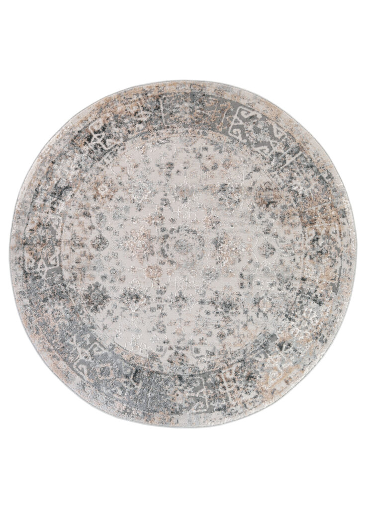 Alfombra Valley Redonda Gris Beige Ornamental Borde