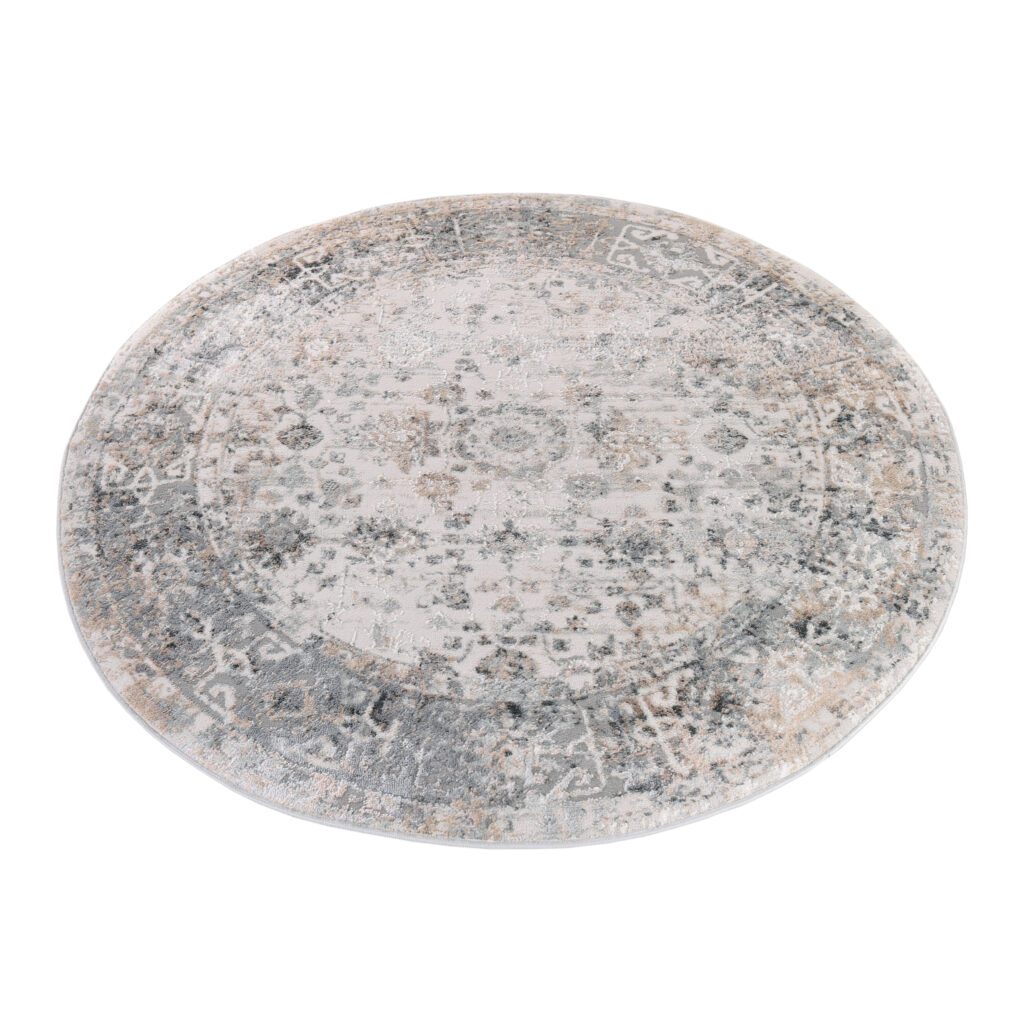 Alfombra Valley Redonda Gris Beige Ornamental Borde