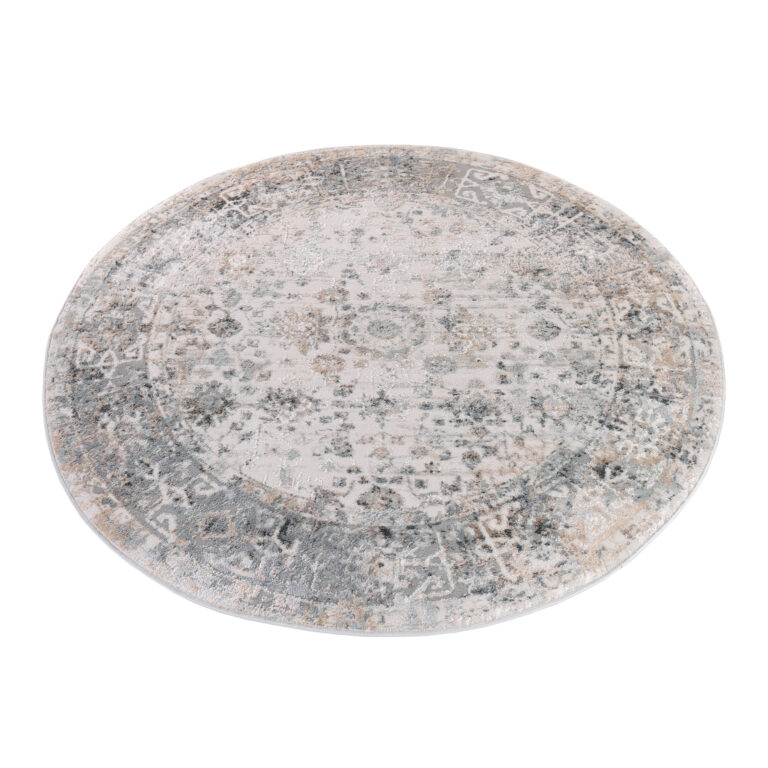 Alfombra Valley Redonda Gris Beige Ornamental Borde