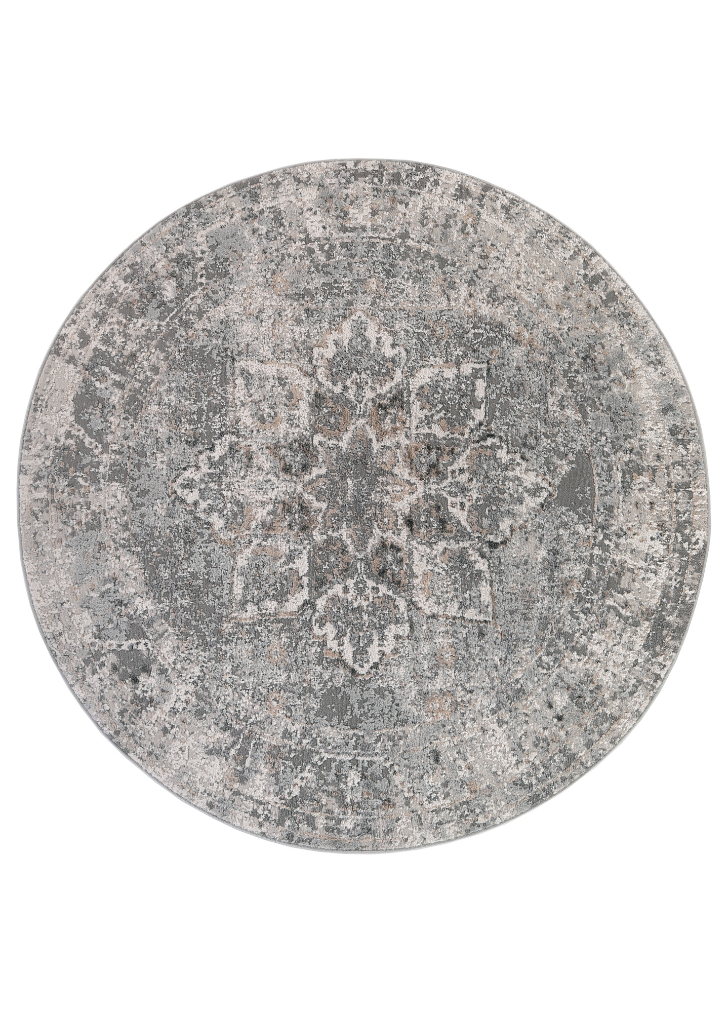 Alfombra Valley Redonda Gris Oscuro Floral Rozetón