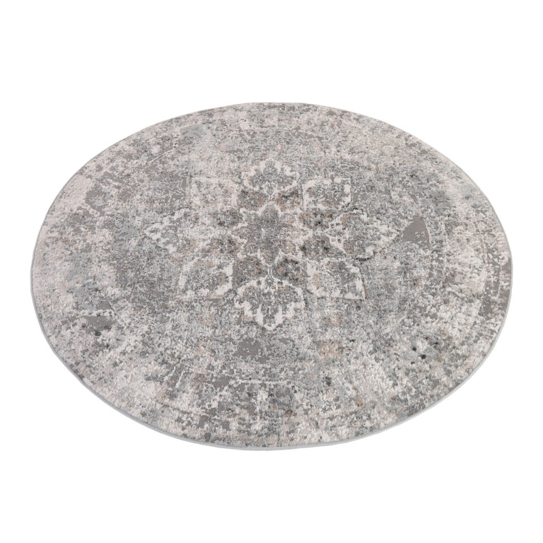 Alfombra Valley Redonda Gris Oscuro Floral Rozetón