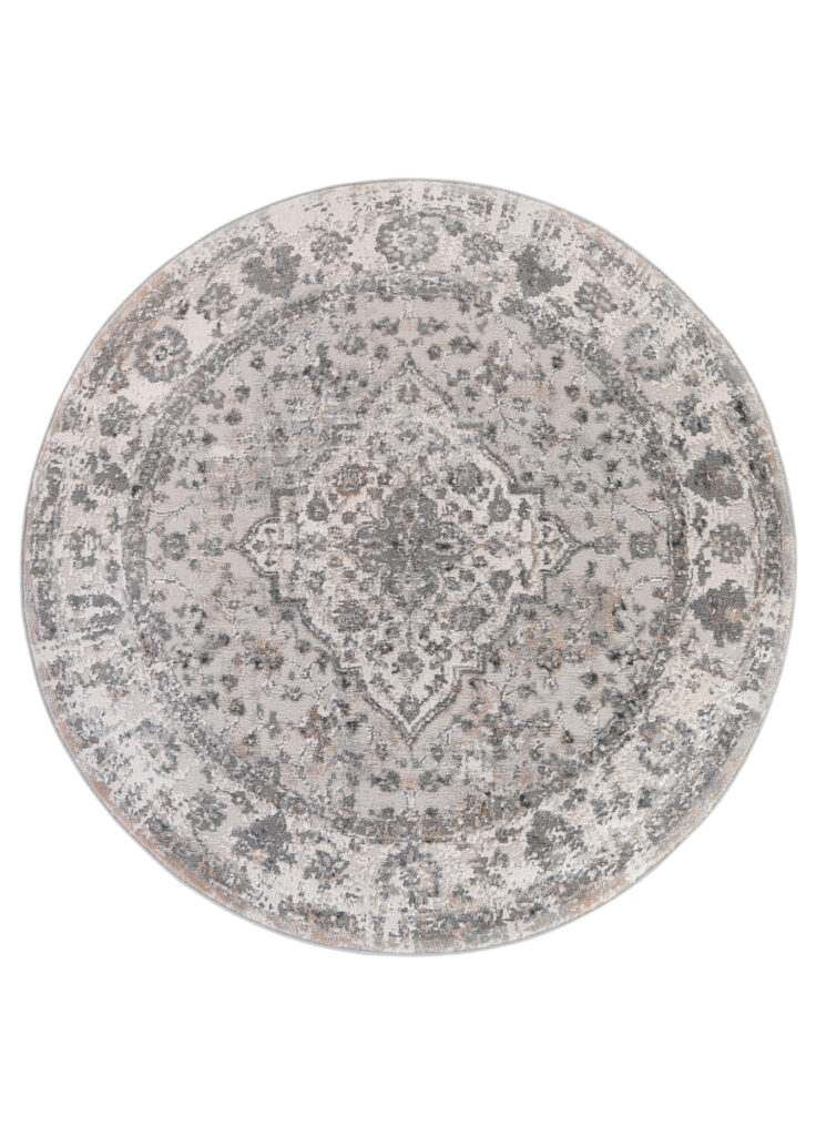 Alfombra Valley Redonda Gris Oscuro Vintage Borde