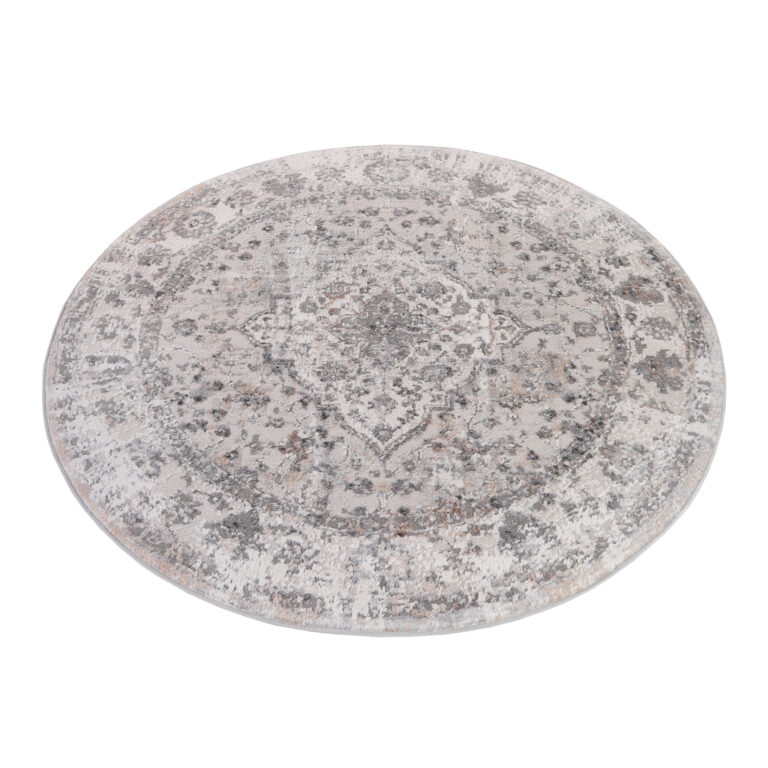 Alfombra Valley Redonda Gris Oscuro Vintage Borde