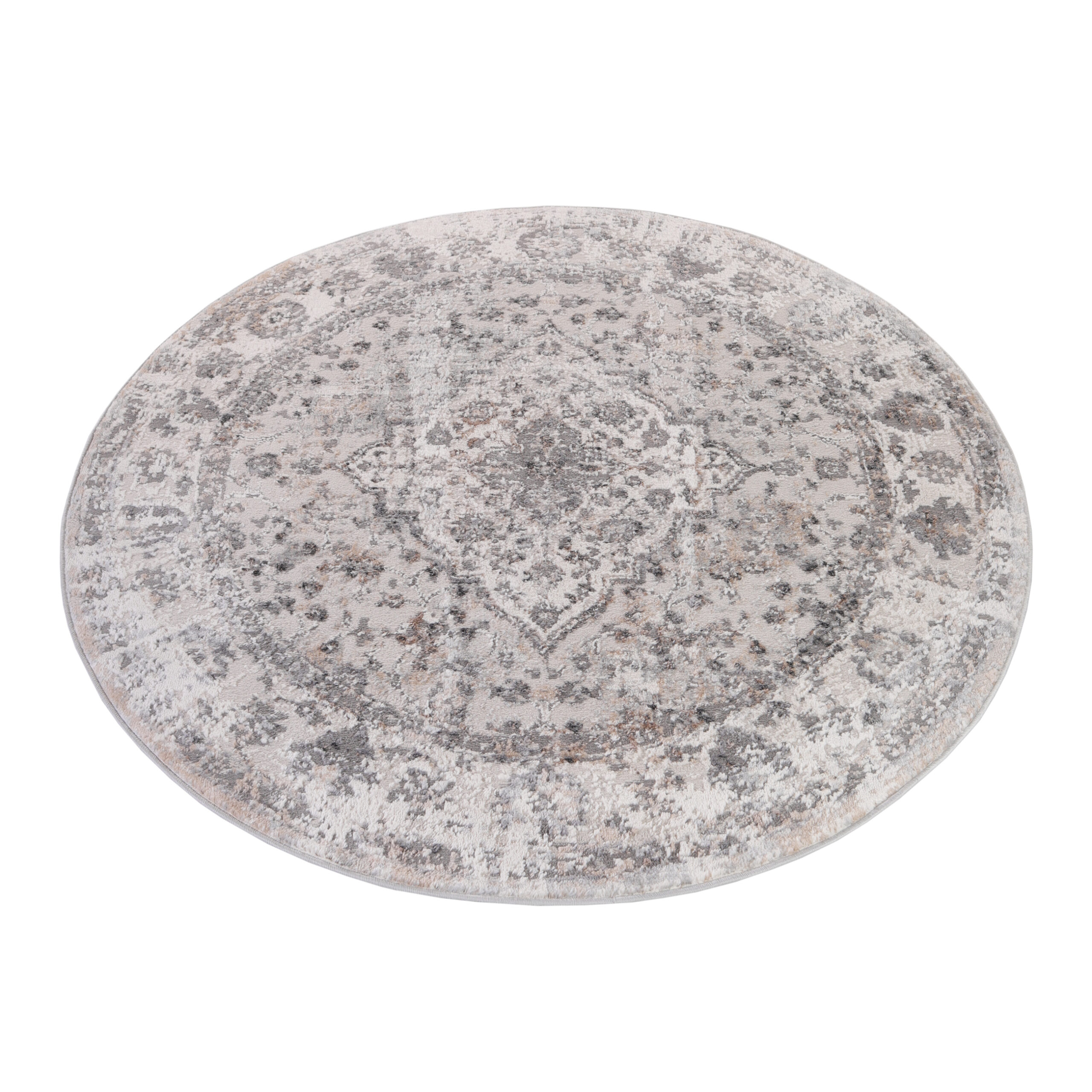 Alfombra Valley Redonda Gris Oscuro Vintage Borde