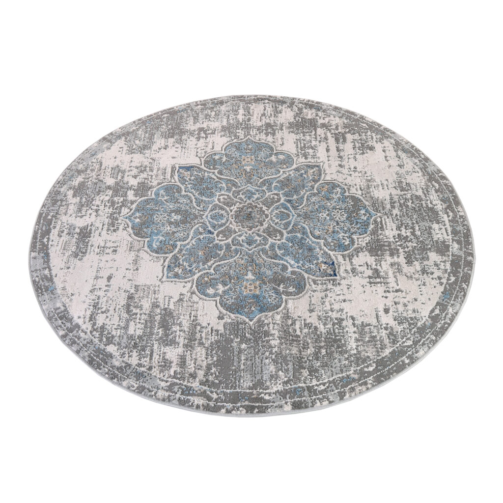 Alfombra Valley Redonda Gris Azul Vintage Floral