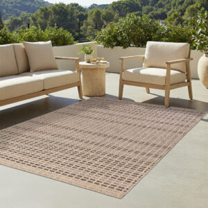 Alfombra de Exterior Yucana Beige Marrón Cuadros