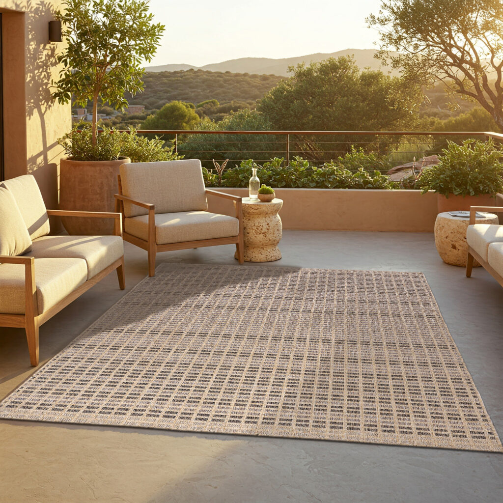 Alfombra de Exterior Yucana Beige Marrón Cuadros