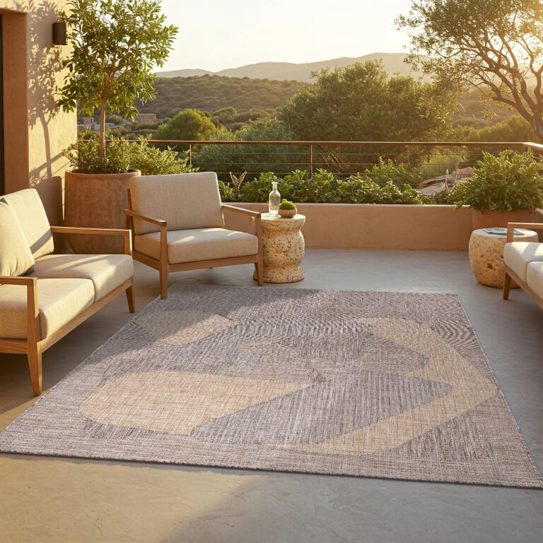 Alfombra de Exterior Yucana Marrón Abstracto
