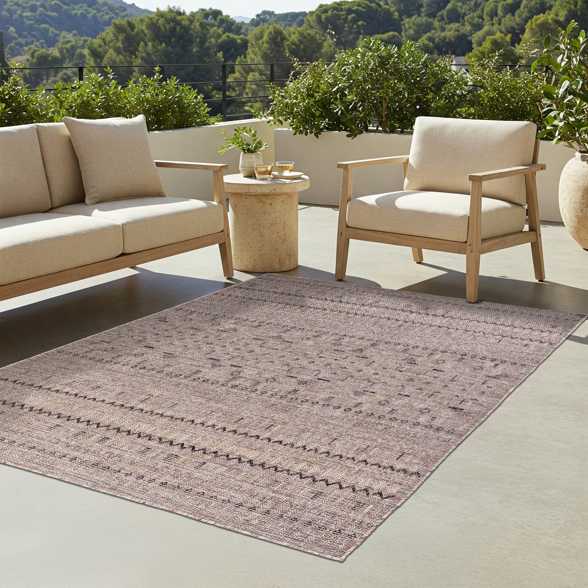 Alfombra de Exterior Yucana Marrón Zigzag