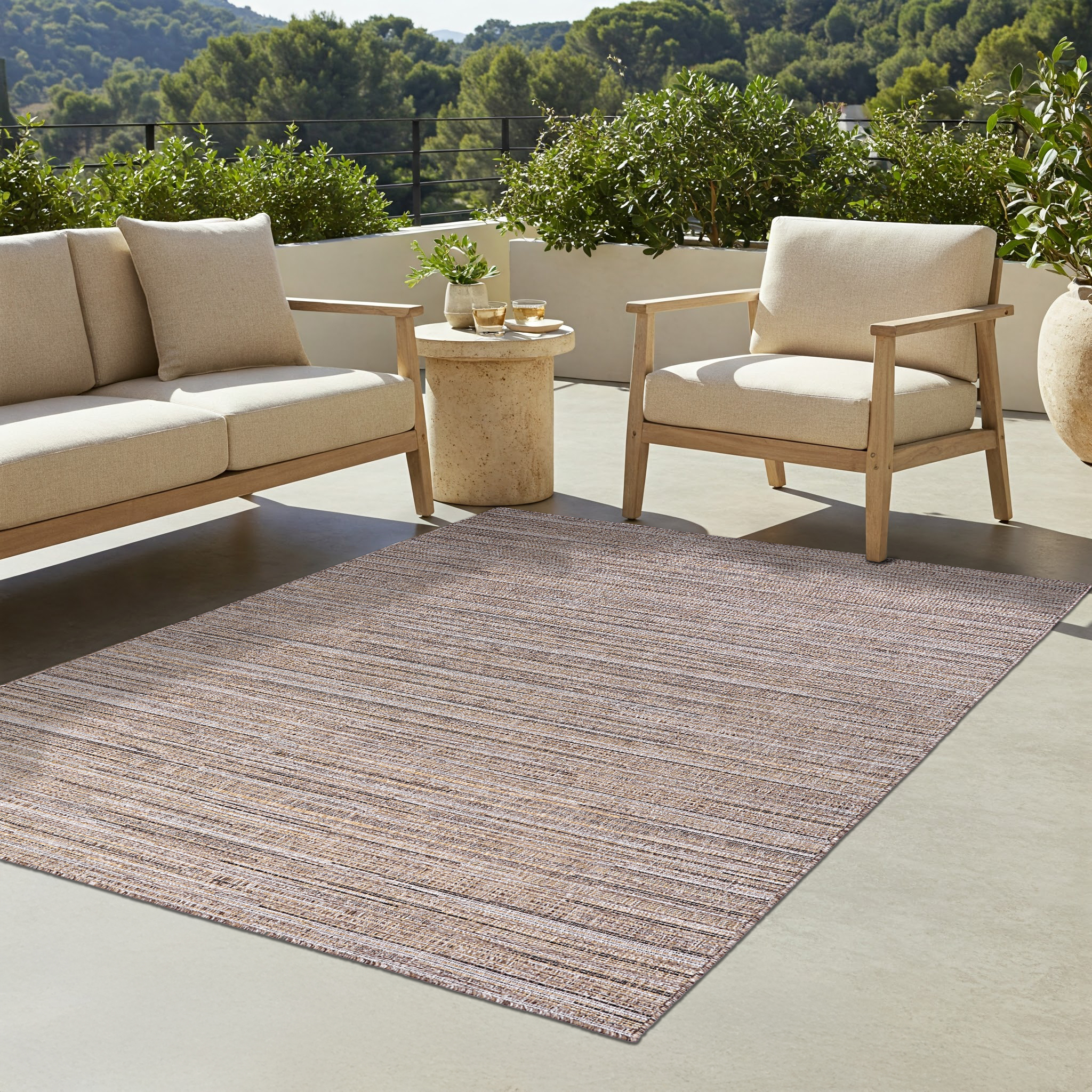 Alfombra de Exterior Yucana Beige Gris Rayas