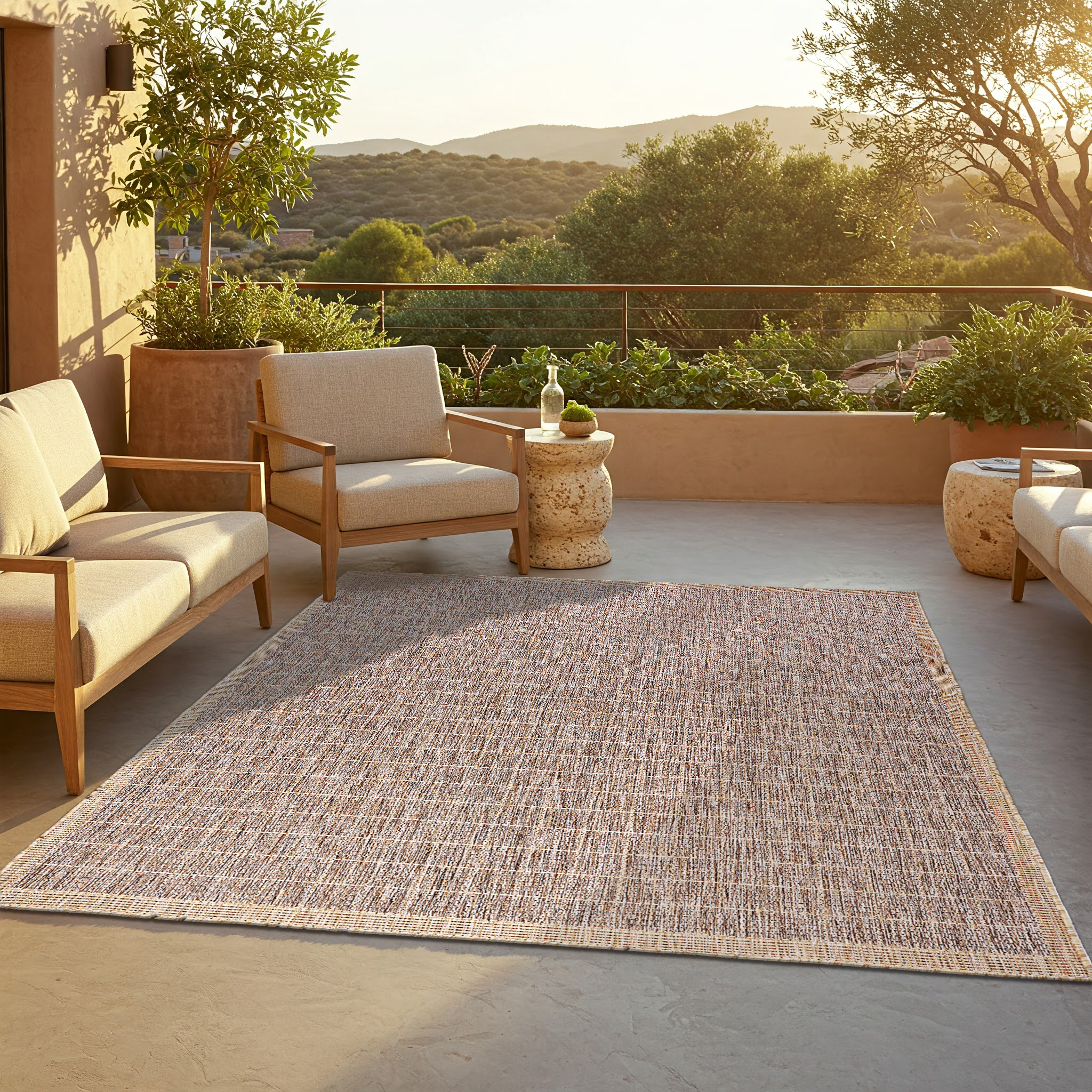 Alfombra de Exterior Yucana Marrón Beige Marco