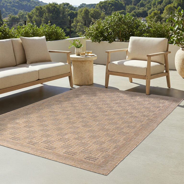 Alfombra de Exterior Yucana Beige Cuadros