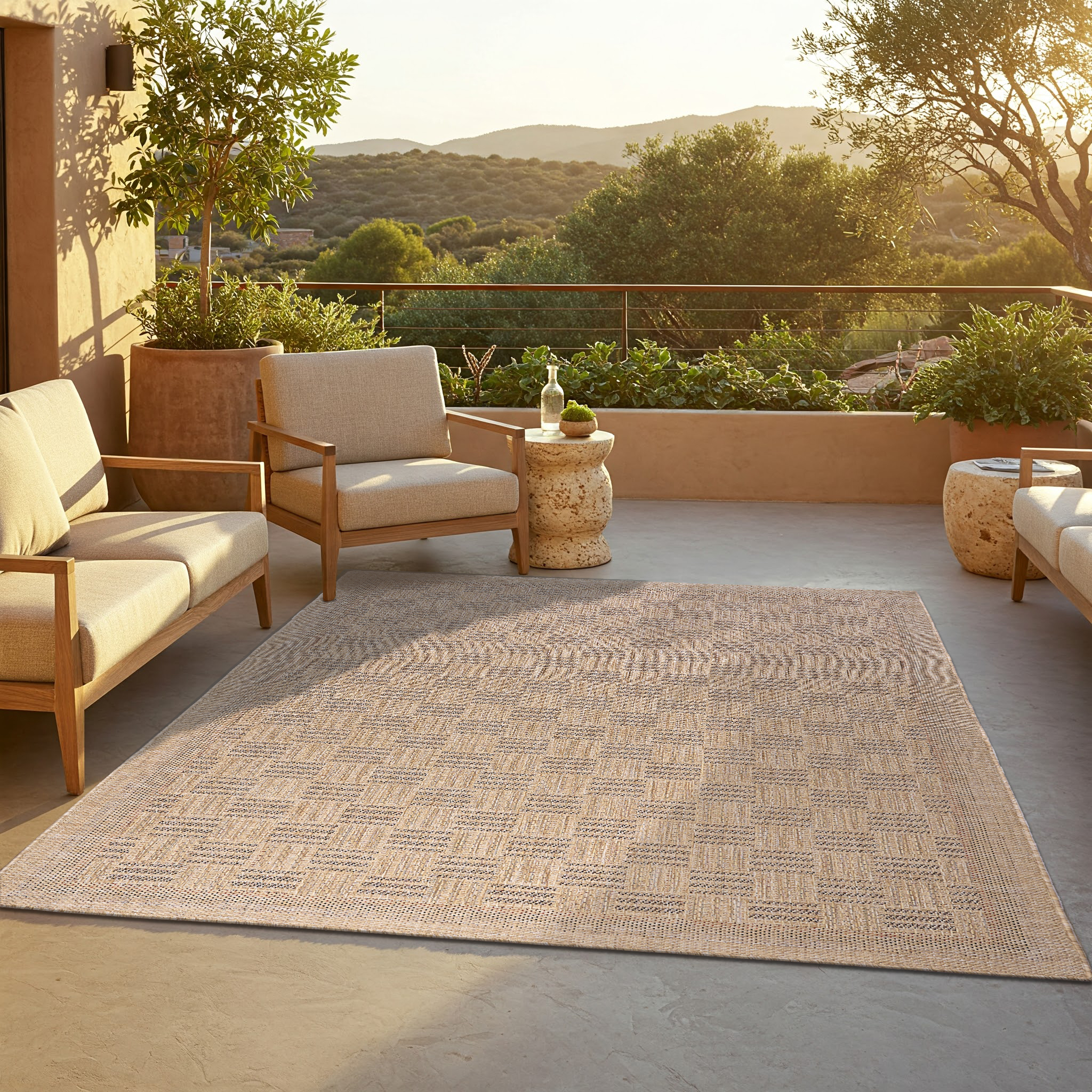 Alfombra de Exterior Yucana Beige Cuadros