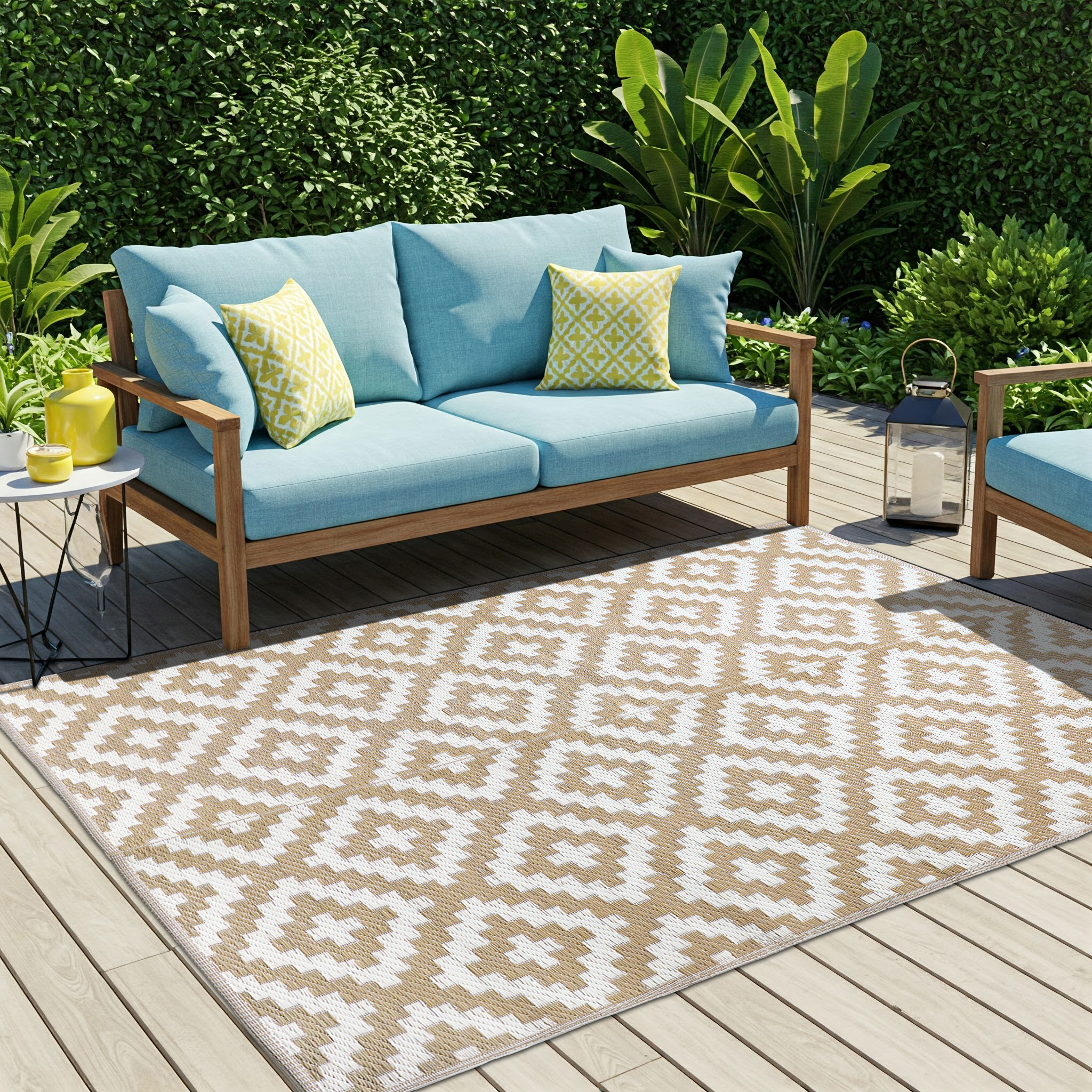 Alfombra Ibiza Exterior Reversible Impermeable Beige Blanco
