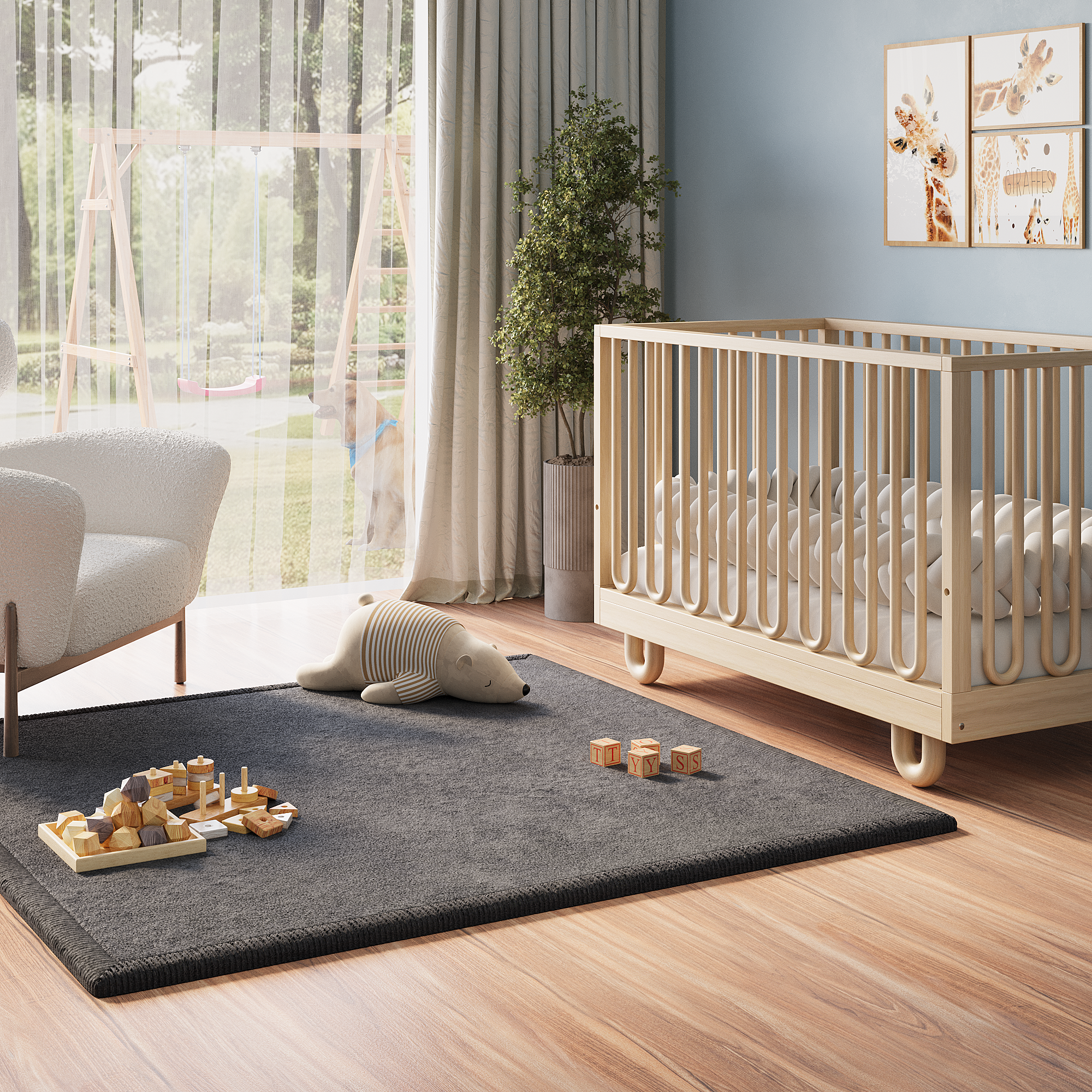 Alfombra Infantil Fluffin Cuadrada Gris Oscuro