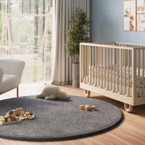 Alfombra Infantil Fluffin Redonda Gris Oscuro