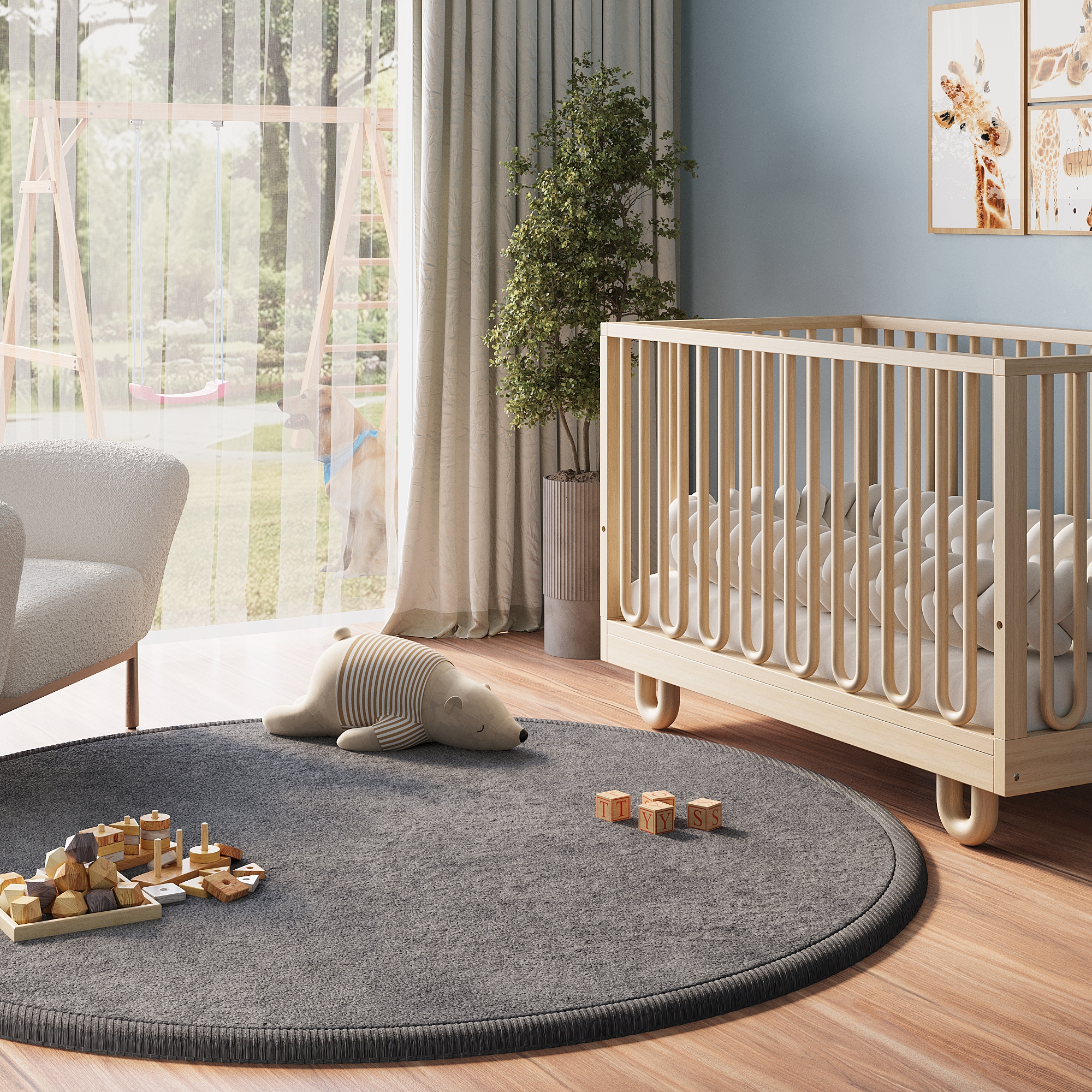 Alfombra Infantil Fluffin Redonda Gris Oscuro