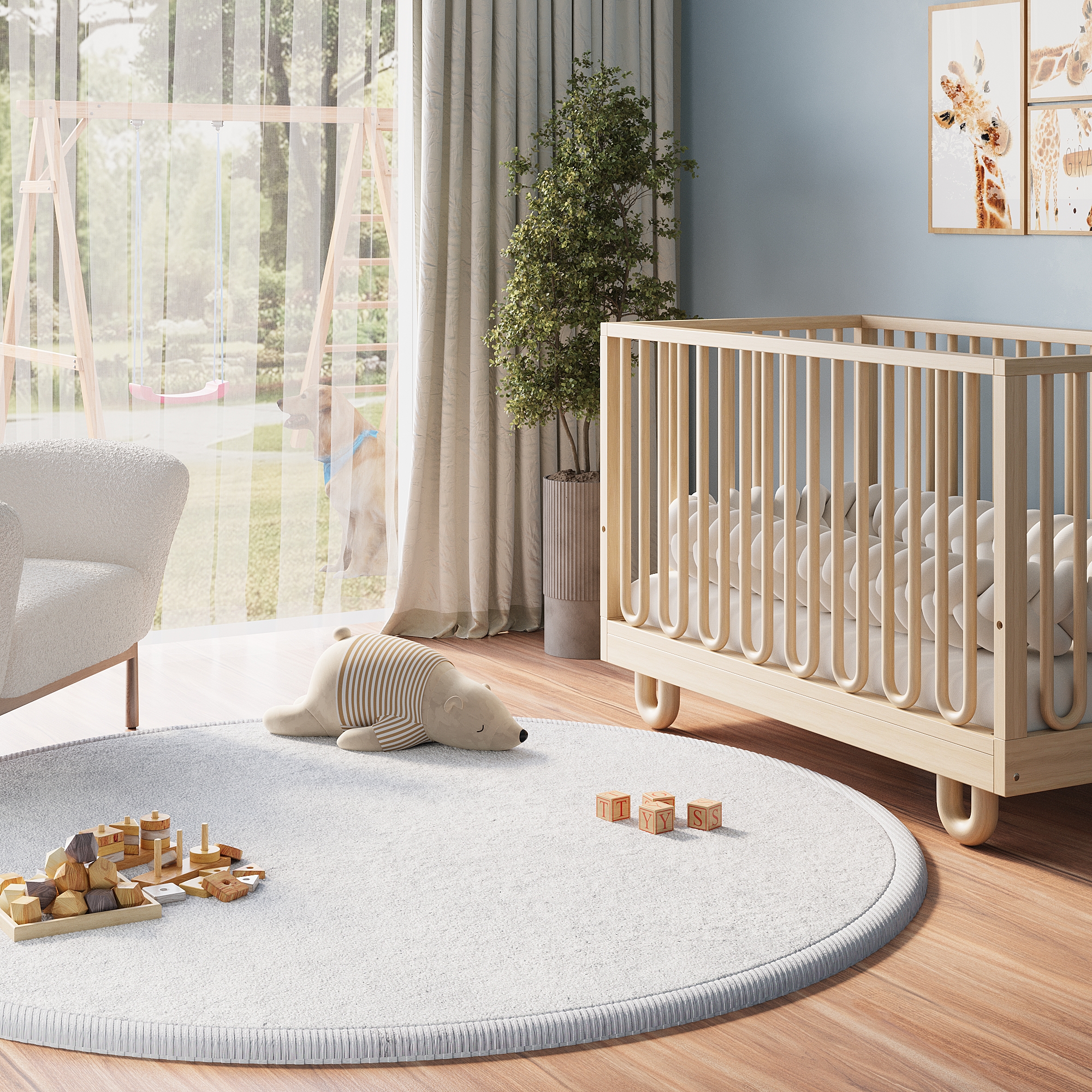 Alfombra Infantil Fluffin Redonda Gris Claro