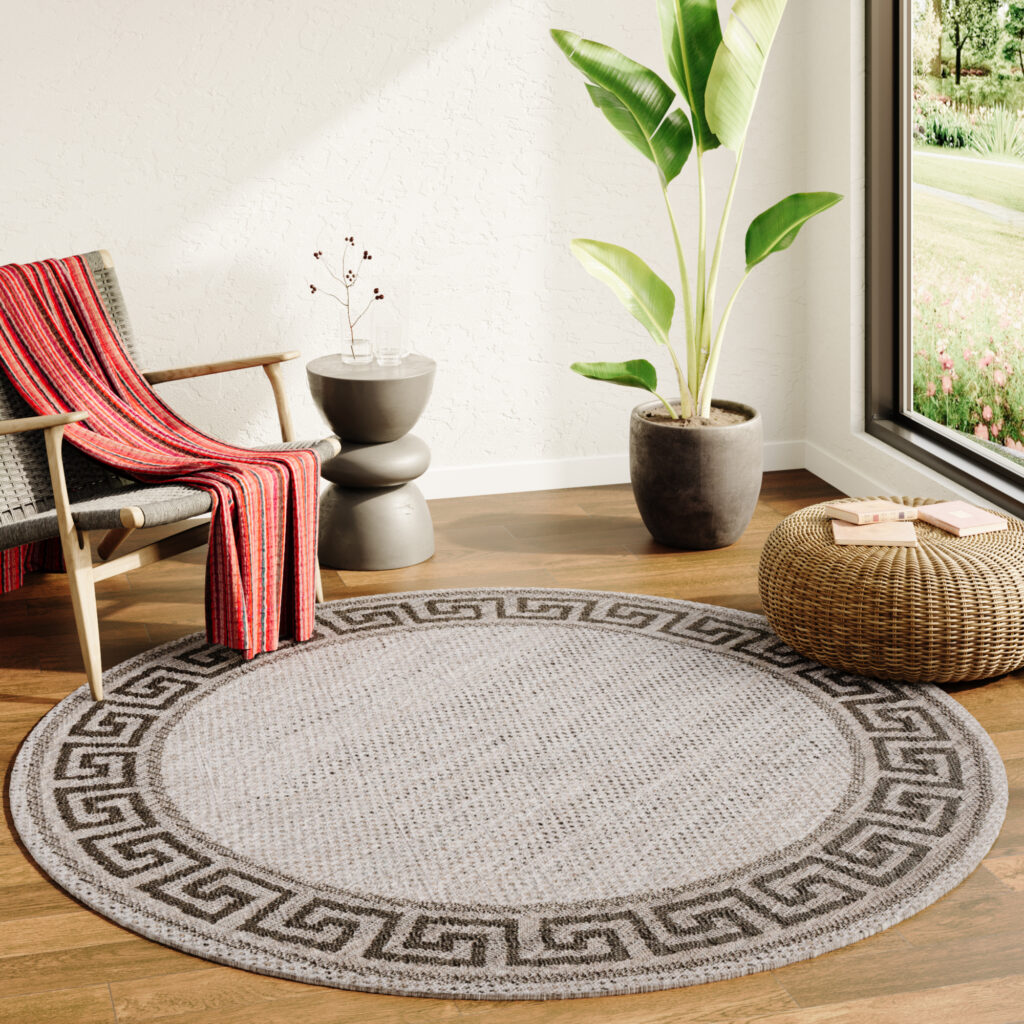 Alfombra Melissa Redonda Gris Negro ZigZag Indoor Outdoor