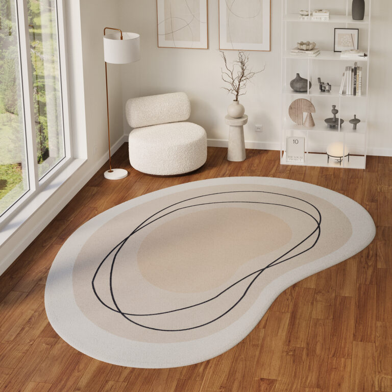 Alfombra Wisp Con Forma Irregular Beige Líneas