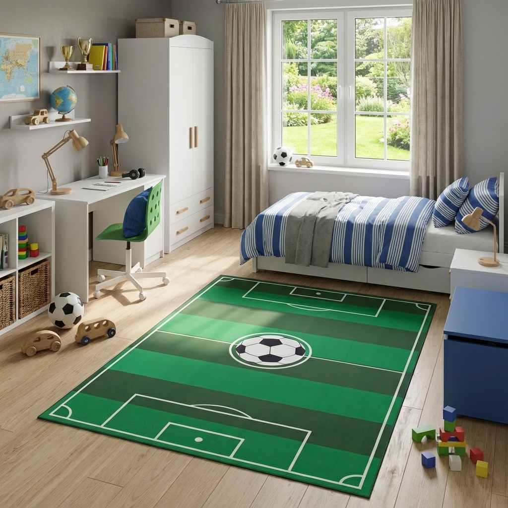 Alfombra Infantil Snooki Campo de Fútbol Verde Antideslizante