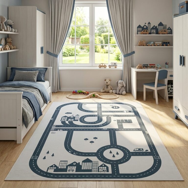 Alfombra Infantil Snooki Ciudad Gris Azul Marino Antideslizante