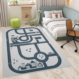 Alfombra Infantil Snooki Ciudad Gris Azul Marino Antideslizante