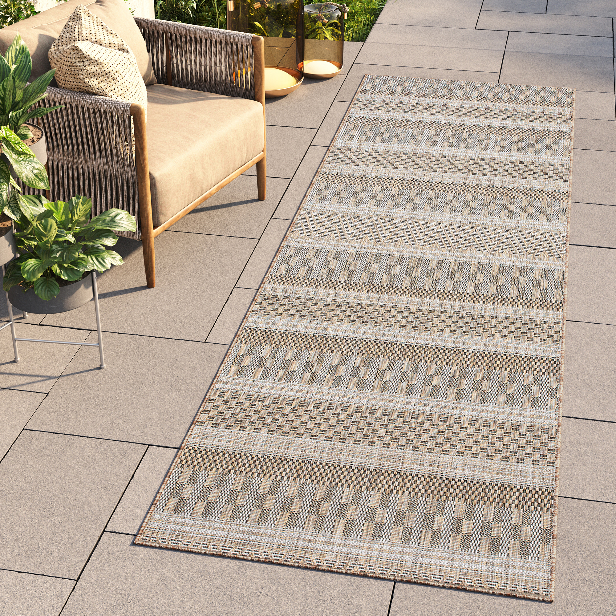 Alfombra de Pasillo Melissa Marrón a Rayas Indoor Outdoor