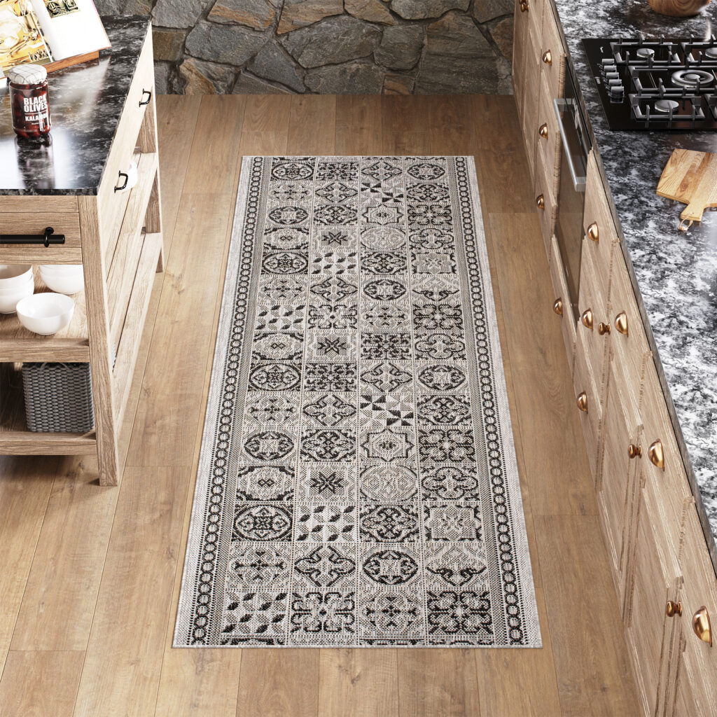 Alfombra de Pasillo Melissa Gris Negro Mosaico Indoor Outdoor