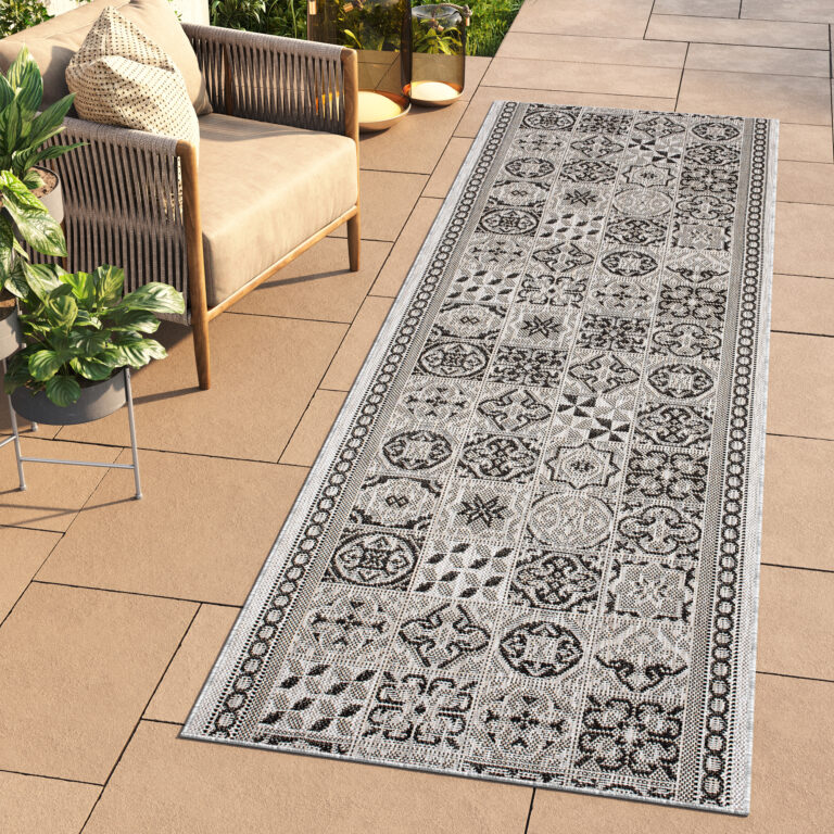 Alfombra de Pasillo Melissa Gris Negro Mosaico Indoor Outdoor