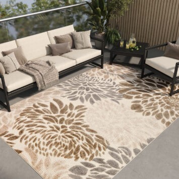 Alfombra Exterior Patio Beige Flores