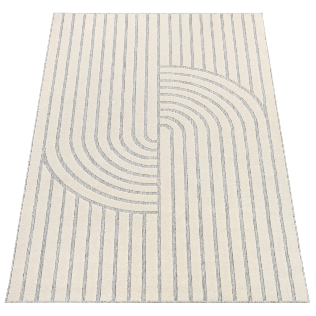 Alfombra Exterior Patio Crema Gris Líneas