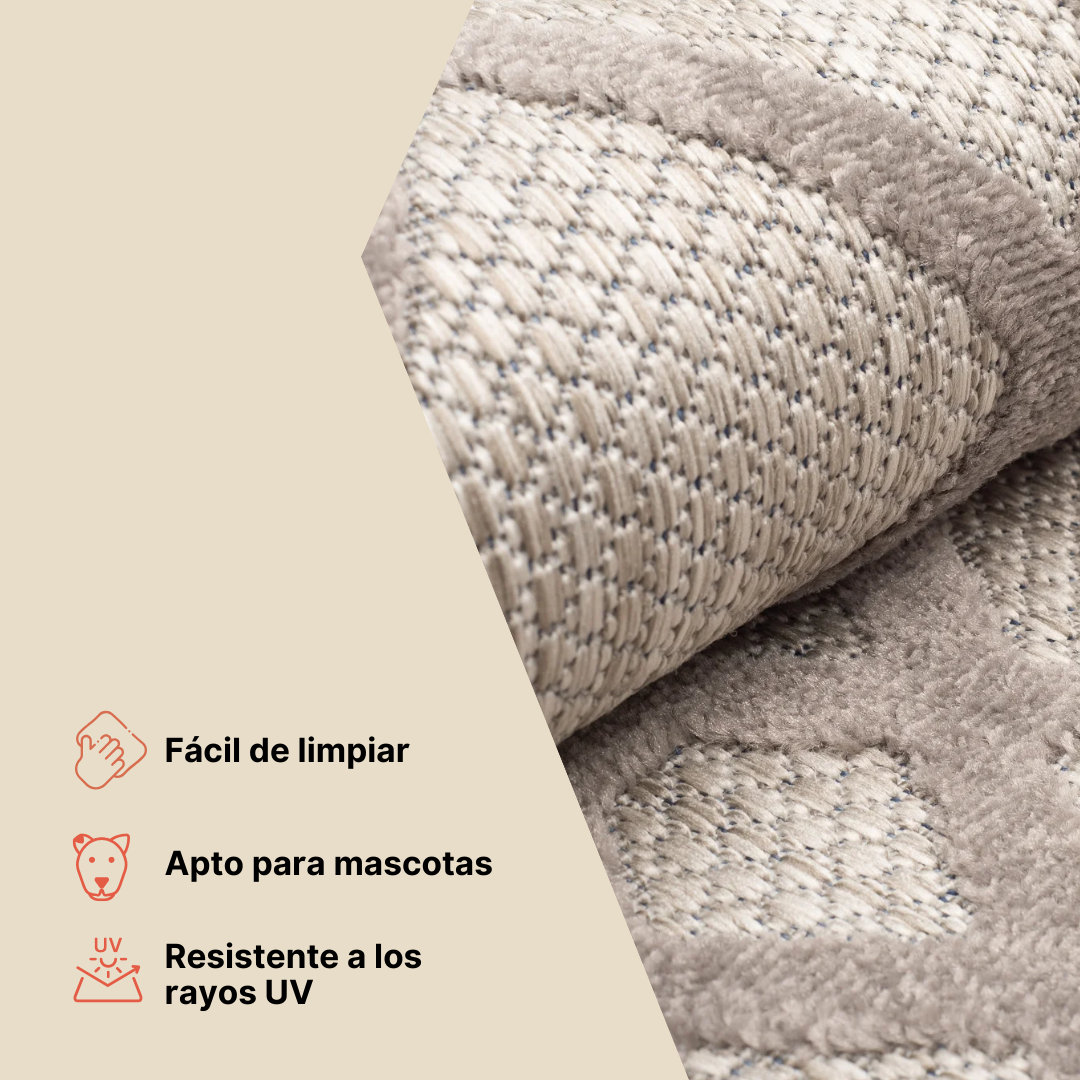 Alfombra Exterior Patio Beige Crema Líneas