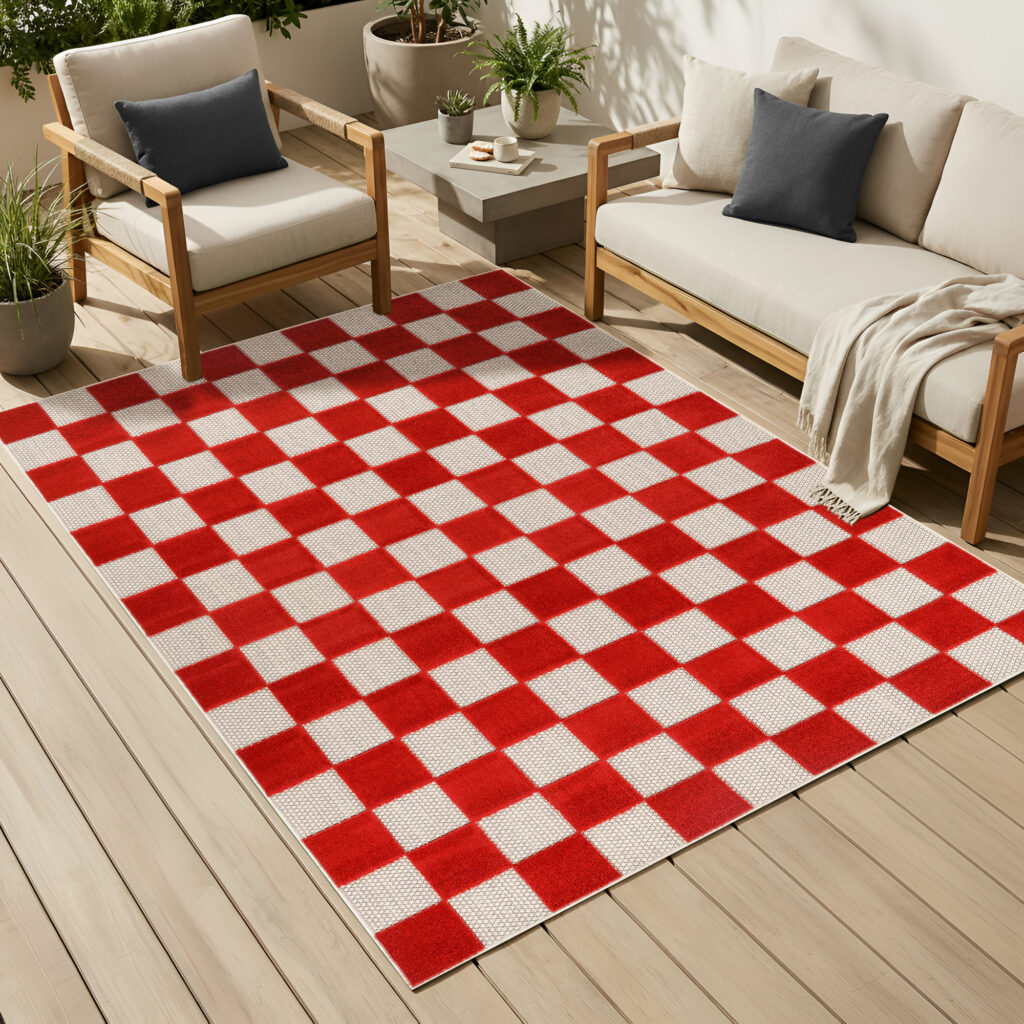 Alfombra de Exterior Checker Crema Roja